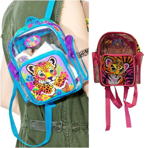 LISA FRANK Vintage 90s Hot Pink Forrest Tiger Cub Clear Vinyl Mini Backpack Y2K - Picture 1 of 12